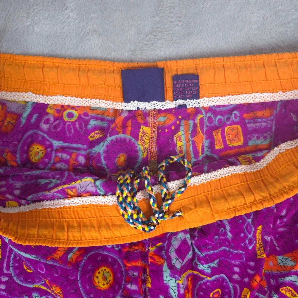 Weekends Beachwear Swim Trunks Men XL Purple Orange Vintage 90s Retro Print